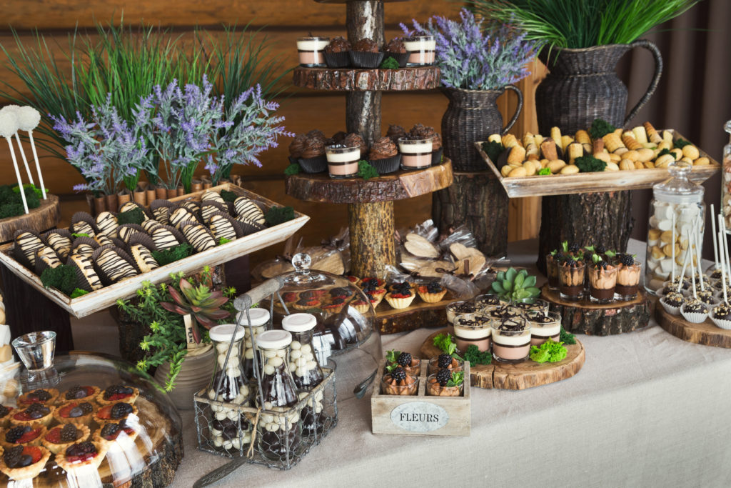 Desert tables are a common wedding bar idea.