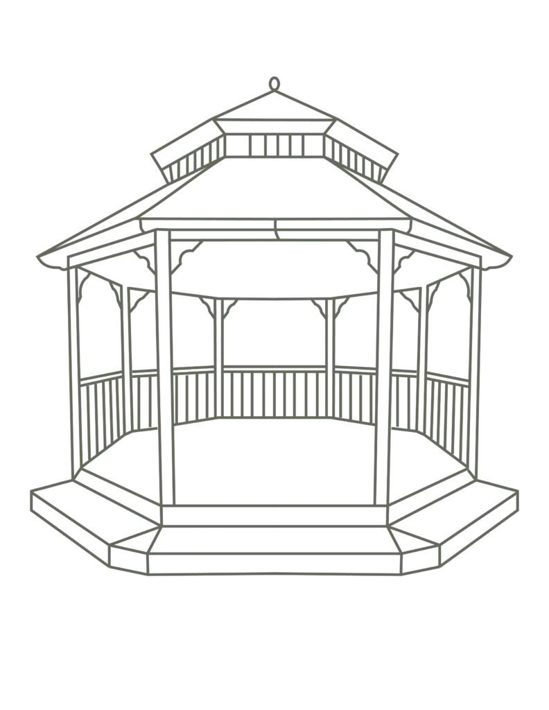 Thin line drawing of the gazebo.